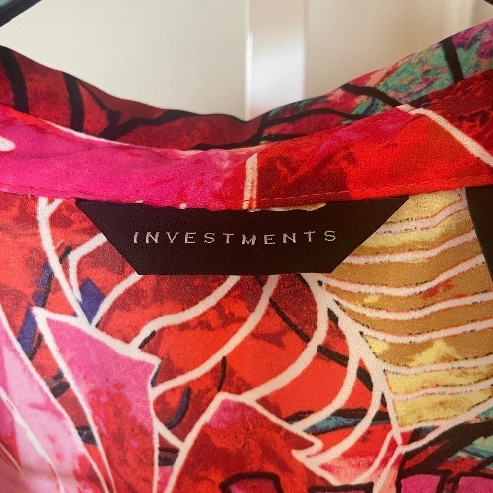 Investments XL Tropical Pinks Purples Bold Abstract Palm Trees popover blouse
